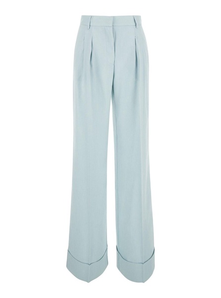 Light Blue Straight Pants with Pinces  in Line Blend Woman