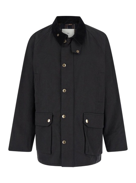 'Hunting' Black Jacket with Classic Collar and Adjustable Belt in Cotton Blend Man