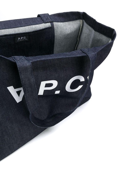 'Daniela' Blue Shopper Bag with Logo in Cotton Denim Wioman