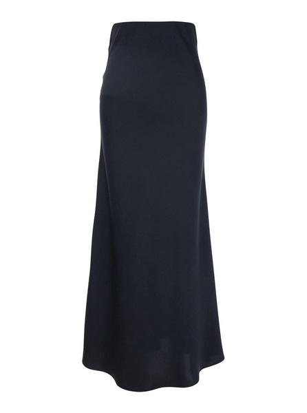 Blue Long Skirt  with Volant Detail at the End in Satin Woman