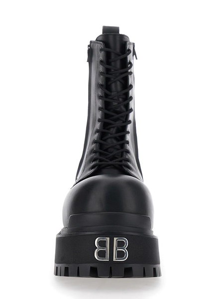 Balenciaga Black Ankle Boots With Logo Plaque On The Front And Side Zips In Leather Man