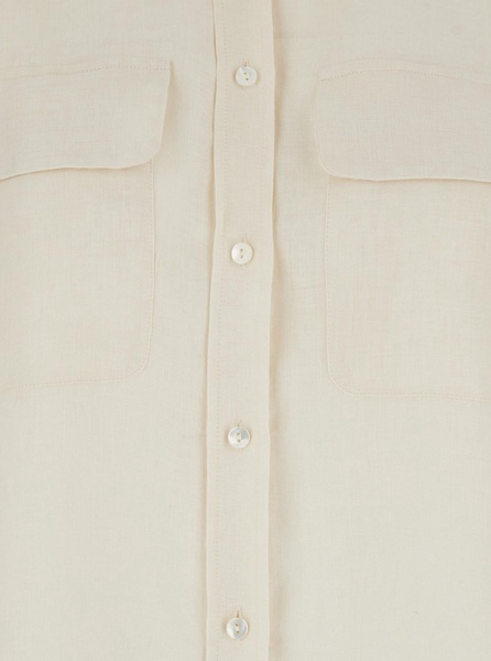 'Clio' Beige Shirt with Classic Collar in Linen Woman