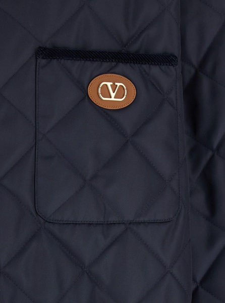 Blue Jacket with Classic Collar and Logo Detail on the Front in Tech Fabric Man