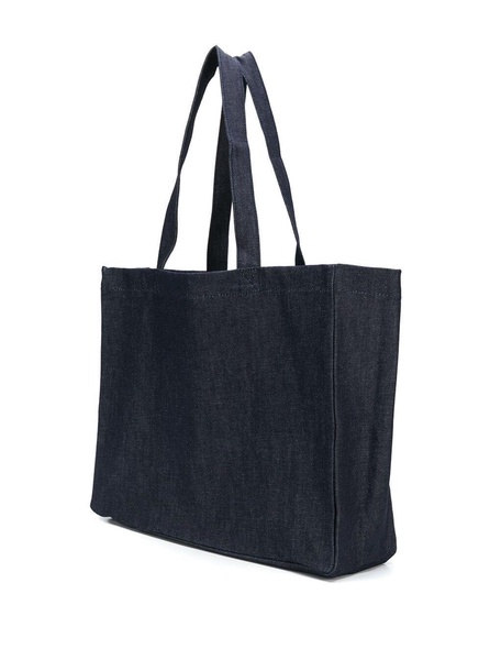 'Daniela' Blue Shopper Bag with Logo in Cotton Denim Wioman