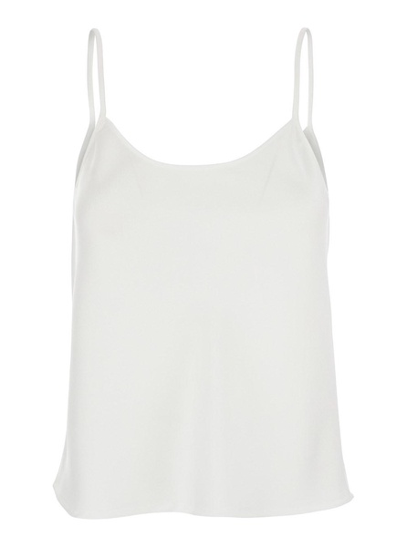 White Tank Top with U Neckline in Satin Fabric Woman