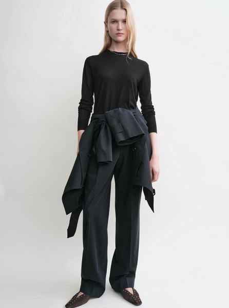 Blue Pants with Belt Loops and Pence Details in Cotton Woman