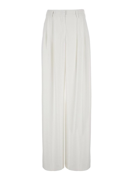 White Wide Pants with Pences in Fabric Woman