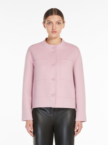 'Susanna' Blue Cropped Jacket with Korean Collar in Virgin Wool Woman