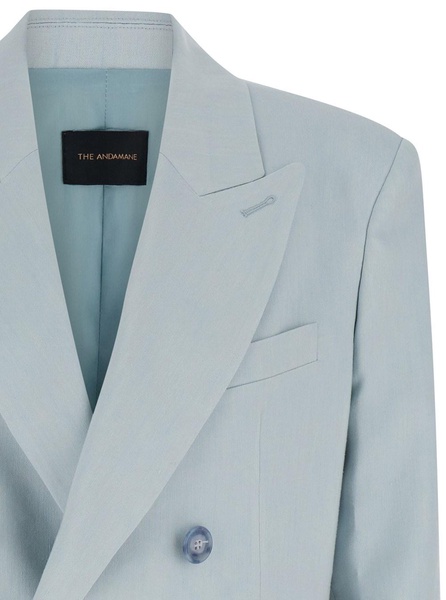 Light Blue Single-breasted Blazer in Linen Stretch Woman