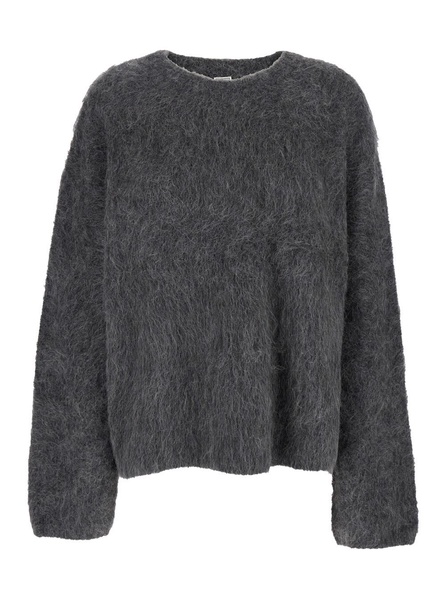 Grey Oversized Sweater with Brushed Effect in Alpaca Blend Woman