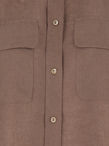 'Clio' Brown Shirt with Classic Collar in Linen Woman