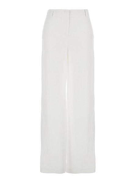 White Pants with Wide Leg in Linen Woman