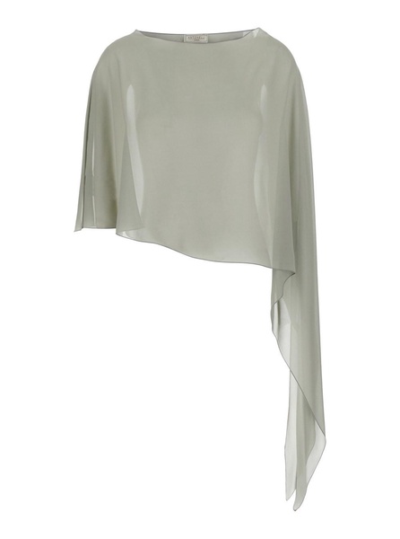 'Melone' Green Top with Boat Neckline and Asymmetric Design in Silk Woman