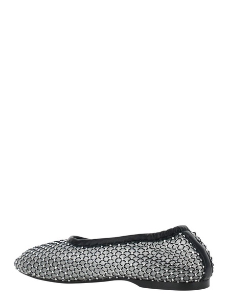 'Lorain' Black Ballerinas with Mesh Design and Beaded Decorations in Tech Fabric Woman