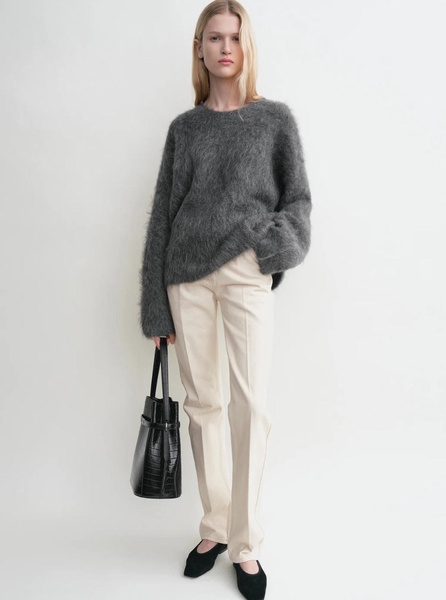Grey Oversized Sweater with Brushed Effect in Alpaca Blend Woman