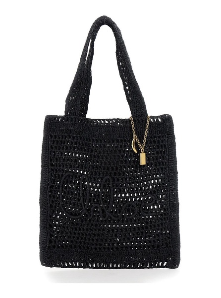 'Summer Banana' BlackTote Bag with Logo Lettering Embroidery on the Front and Charm with Logo in Tech Fabric Woman
