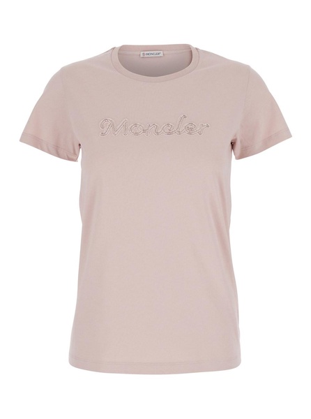 Pink T-Shirt with Embroidered Logo on the Front and Logo Patch on the Sleeve in Cotton Woman