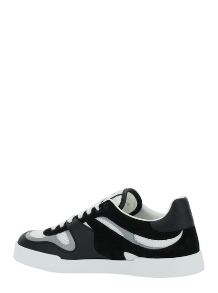 'Portofino' Black and White Sneakers with Logo Patch on the Tongue and Logo Detail on the Side in Leather Blend Man