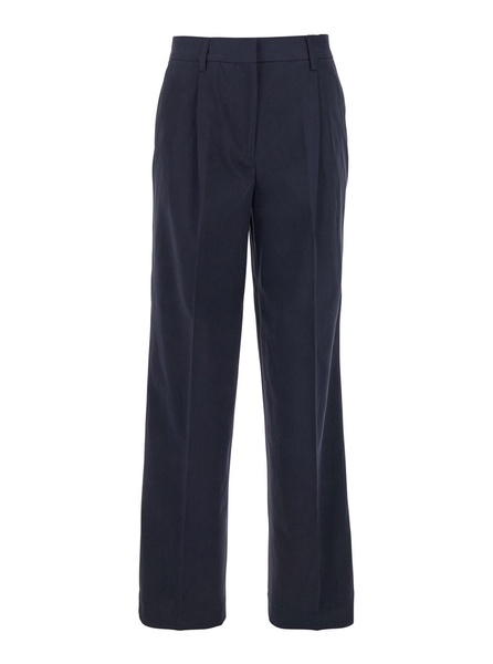 Blue Pants with Belt Loops and Pence Details in Cotton Woman