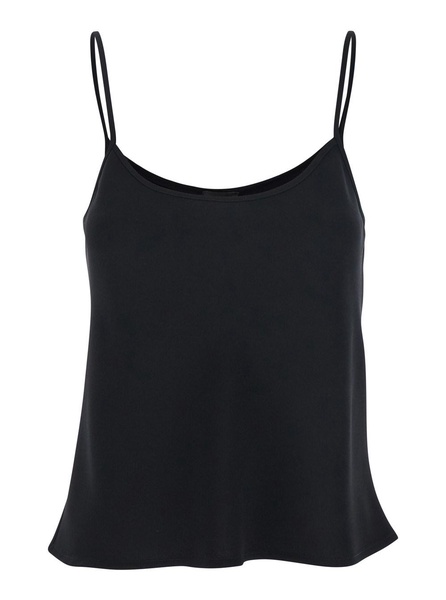 Black Top with Spaghetti Straps in Satin Woman