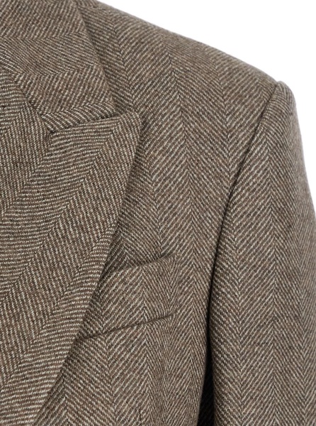 Brown Single-Breasted Jacket with Peak Revers in Wool Blend Stretch Woman