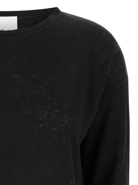 Black Shirt with Boart Neckline in Linen Woman