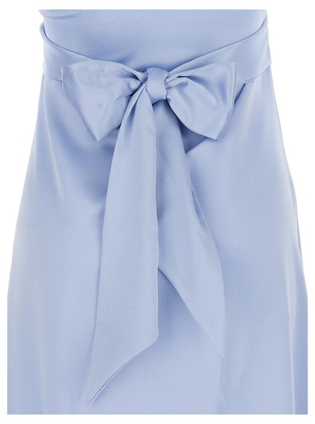 Long Light Blue Dress with Bow at the Back in Fabric Woman