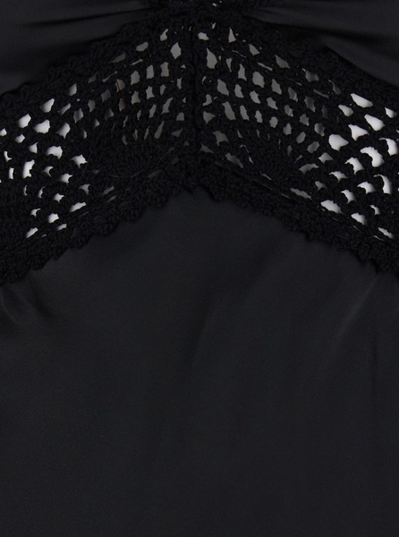 'Jacinta' Black Long Dress with Thin Straps and Crochet Inserts in Silk and Acetate Blend Woman