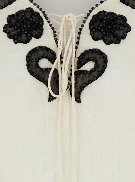 'Lalla' White Dress with Contrasting Details and Applied Beads in Fabric Woman