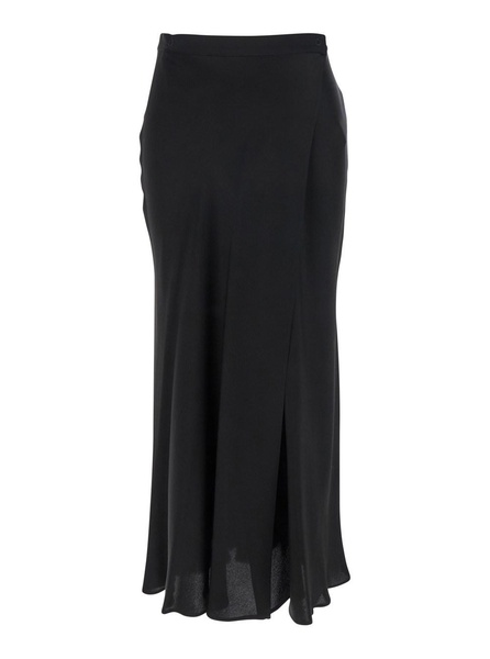 'Ambra' Black Skirt with Wrap Design in Silk Blend Woman