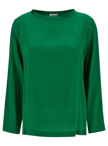 Green Long-Sleeved Blouse in Stretch Silk Woman