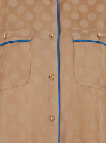 Brown Jacket with Contrasting Trim and All-Over Polka Dot Motif in Viscose Blend Woman