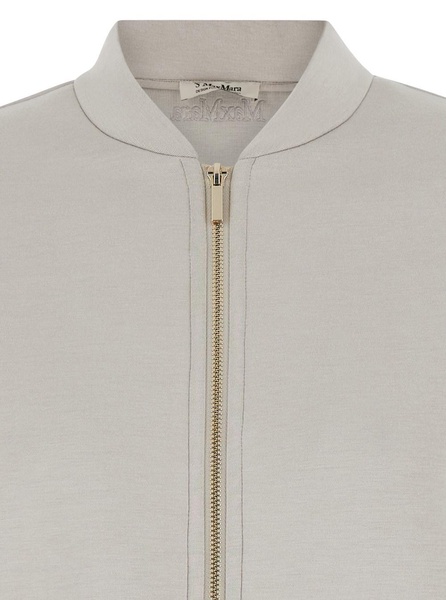Beige Zip-Up Cardigan in Elasticized Fabric Woman