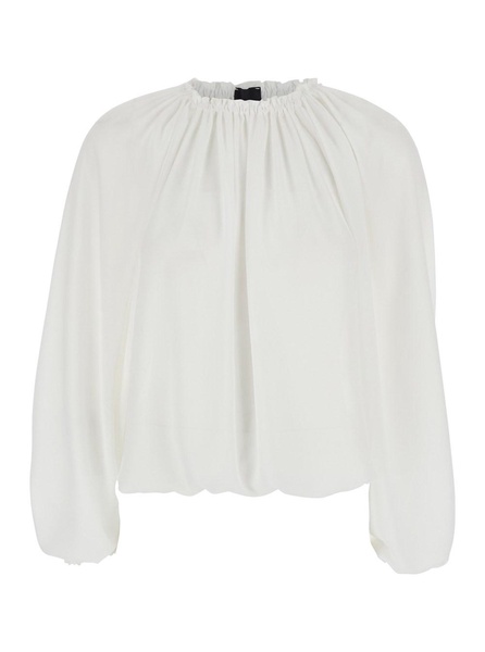White Top with Dropped Shoulders and Curlsin Fabric Woman