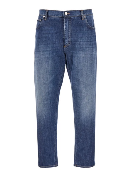 Blue Jeans with Rear Logo Detail in Denim Man