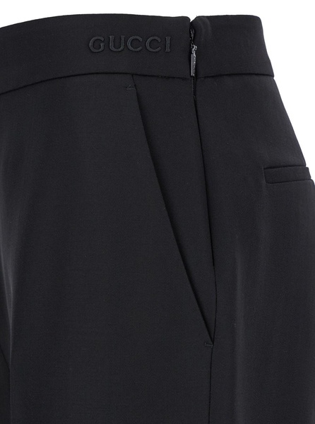 Black Flared Pants with Pences in Wool Woman