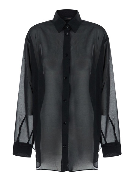 Black Shirt with Buttons in Stretch Silk Woman
