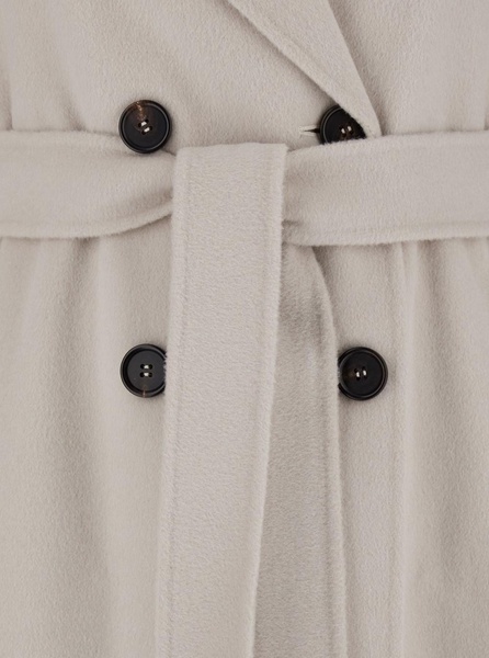 'Picasso' White Double-Breasted Coat with Wide Notched Revers and Belt in Wool Woman