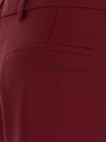 Bordeaux Tailored Pants with Slits on the Edges and Embroidered Lettering Logo on the Back in Wool Woman