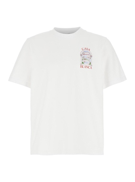 'Le Passage' White Crewneck T-Shirt with Logo Detail on the Front and Maxi Logo Print on the Rear in Cotton Man