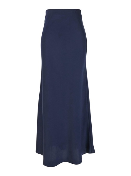 Blue Long Skirt with Ruffle Detail at the Bottom in Satin Woman