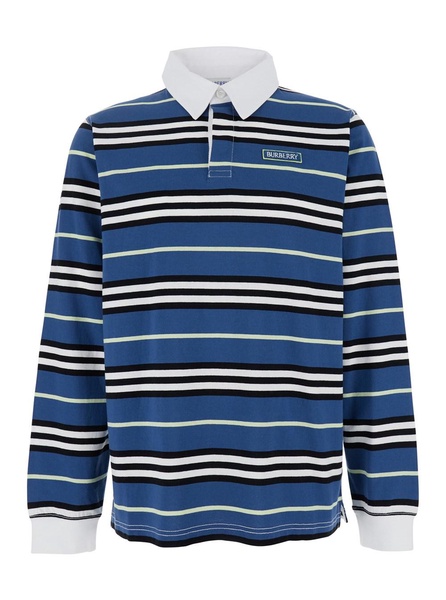 Multicolor Polo Shirt with Logo Patch on the Front and All-Over Striped Motif in Cotton Man