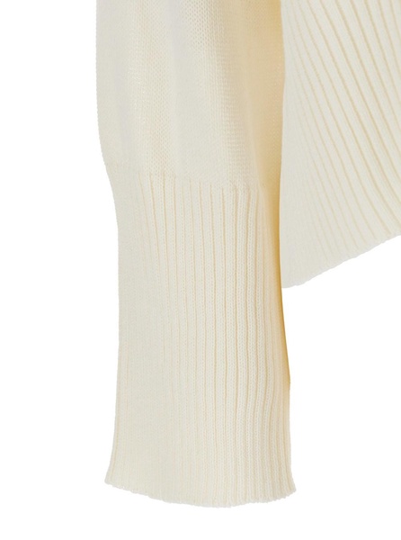 White Crewneck Sweater with Ribbed Trims in Cotton Woman