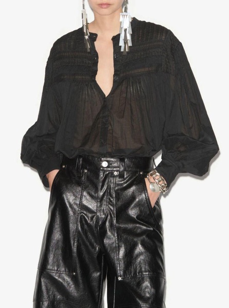 'Plalia' Black Shirt with Pleated Details in Cotton Woman