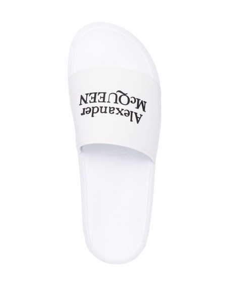 White Logo Pool Slides in Rubber