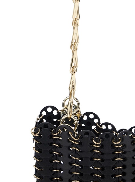 Black Shoulder Bag with Two Chain-Link Shoulder Straps and Logo Engraved Discs in Leather Woman