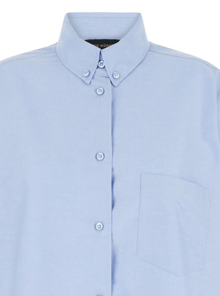 Light Blue Shirt with Buttons in Cotton Blend Woman