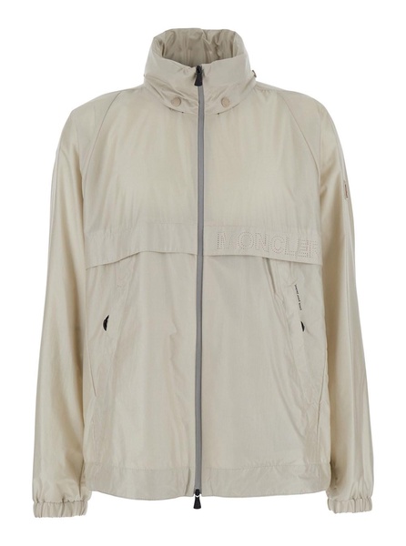 Moncler Grenoble 'Negara' Beige Jacket With Logo Print On The Front And Removable Hood In Tech Fabric Man