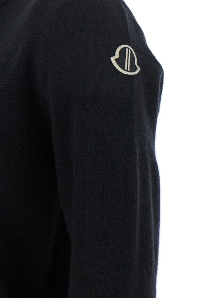 'Biker' Black Crewneck Sweater with Logo Patch on the Sleeve in Wool and Cashmere Blend Woman