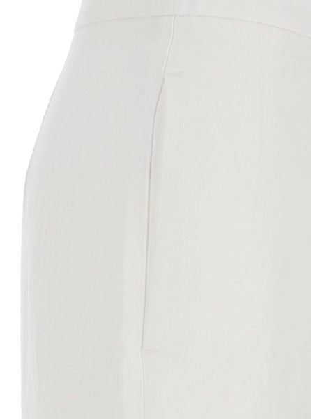 White Pants with Hidden Front Closure and Turn-Up Edges in Fabric Woman